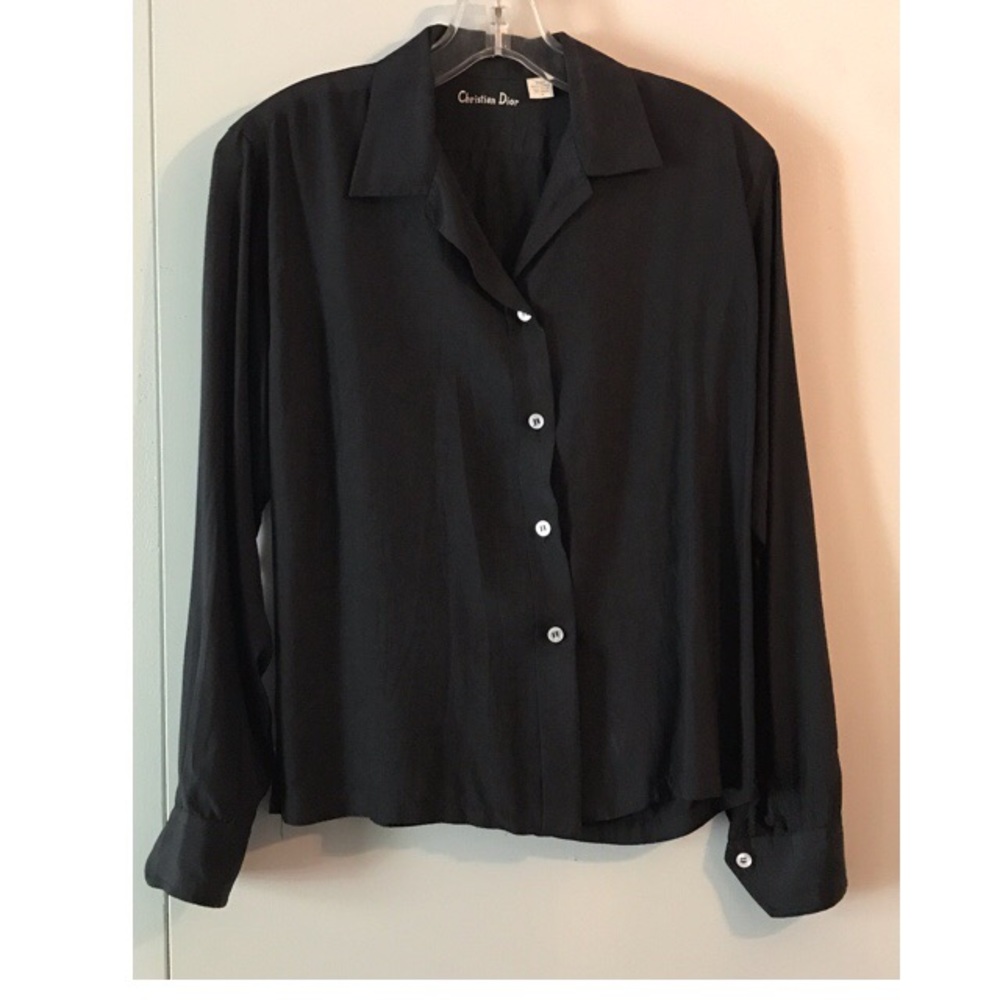 Vintage Christian Dior Black Washable Silk Blouse